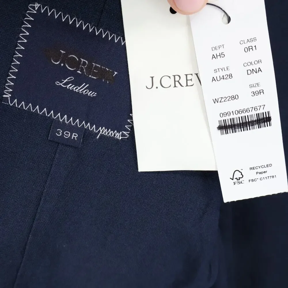 J.Crew Men's Ludlow Slim Fit Unstructured Suit Jacket Linen Blend Navy 39R NWT